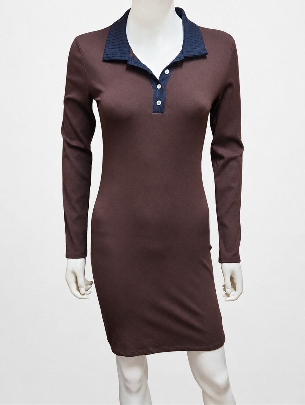 ROUJE | Brown Ribbed Knit Long Sleeved Mini Dress in Size FR 36 / US 4